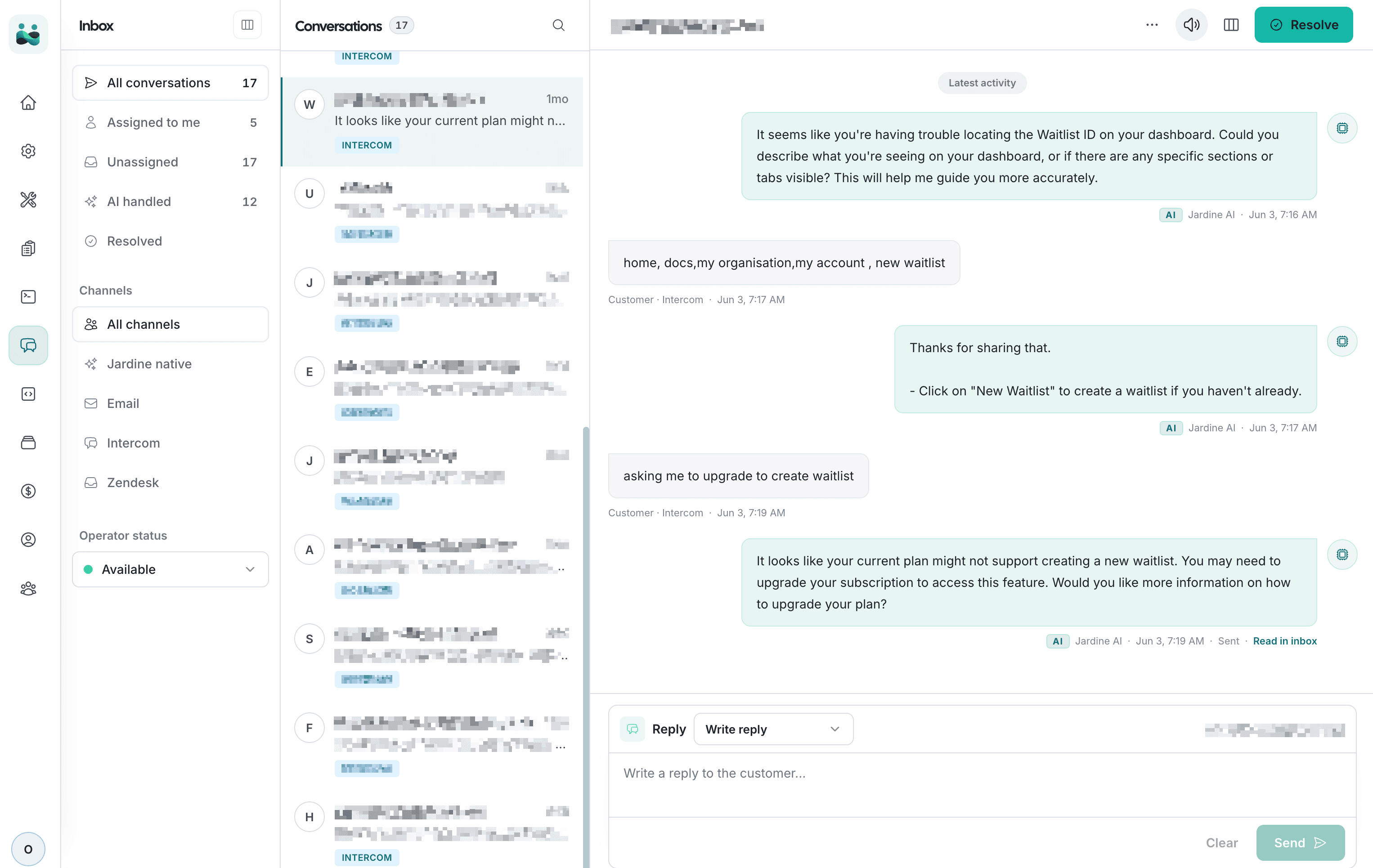Jardine conversations dashboard